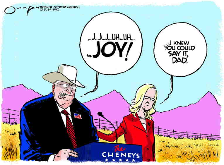 Political/Editorial Cartoon by Jack Ohman, The Oregonian on Cheneys Endorse Harris