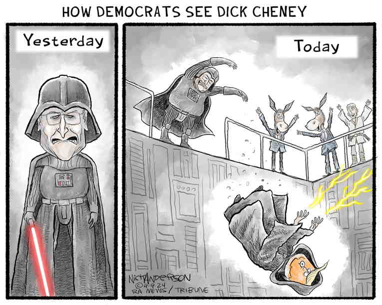 Political/Editorial Cartoon by Nick Anderson, Houston Chronicle on Cheneys Endorse Harris