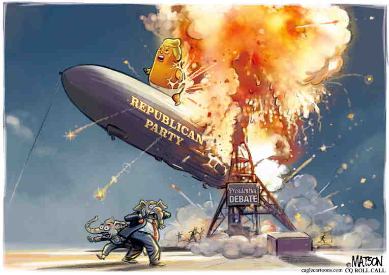 Political/Editorial Cartoon by RJ Matson, Cagle Cartoons on Trump Crashes and Burns