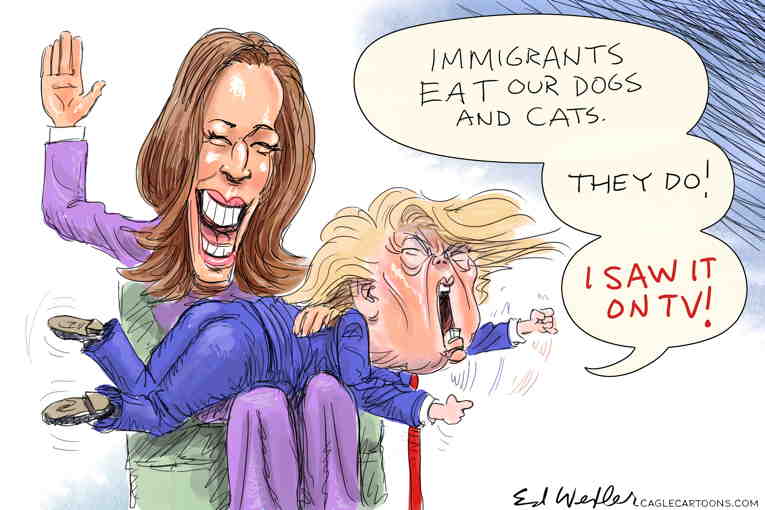 Political/Editorial Cartoon by Ed Wexler, PoliticalCartoons.com on Debate Boosted Harris