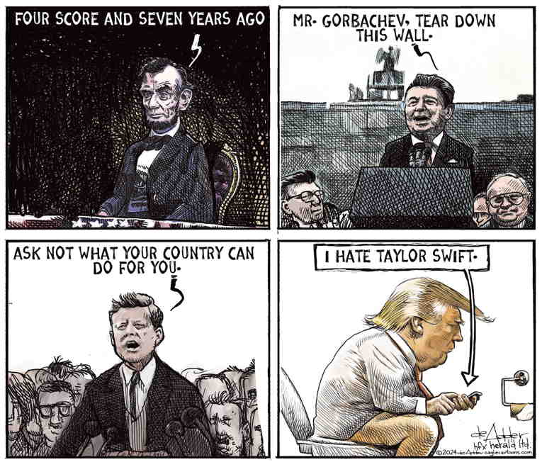 Political/Editorial Cartoon by Michael de Adder on Trump Hates Taylor Swift