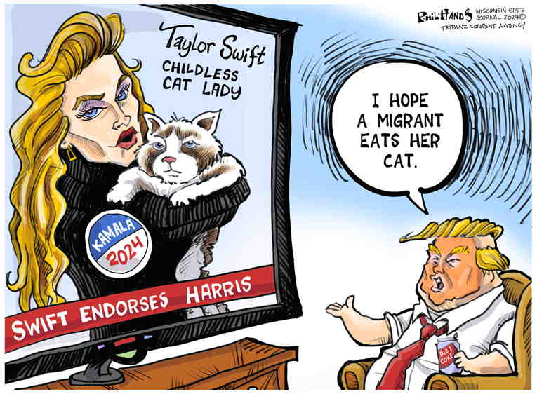 Political/Editorial Cartoon by Phil Hands, Wisconsin State Journal on Trump Hates Taylor Swift