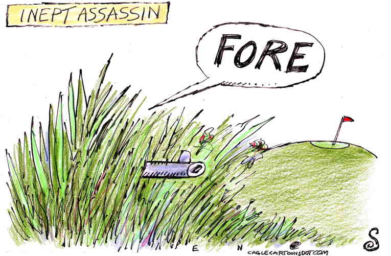 Political/Editorial Cartoon by Randall Enos, Cagle Cartoons on Assassination Attempt Thwarted