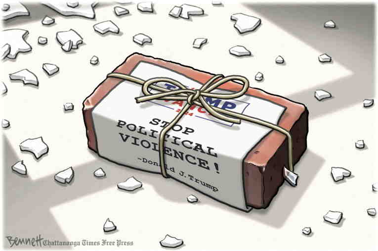 Political/Editorial Cartoon by Clay Bennett, Chattanooga Times Free Press on Assassination Attempt Thwarted