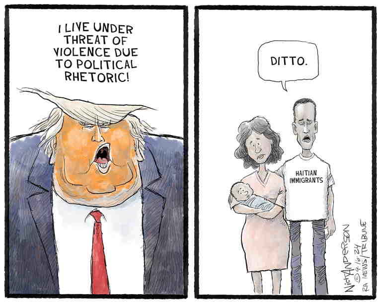 Political/Editorial Cartoon by Nick Anderson, Houston Chronicle on Assassination Attempt Thwarted