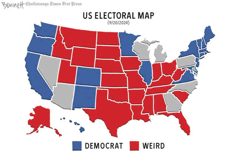 Political/Editorial Cartoon by Clay Bennett, Chattanooga Times Free Press on Election a Dead Heat