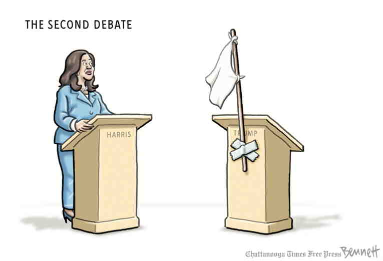 Political/Editorial Cartoon by Clay Bennett, Chattanooga Times Free Press on Harris Accepts Debate Invitation