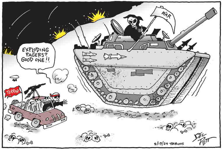 Political/Editorial Cartoon by Joel Pett, Lexington Herald-Leader, CWS/CartoonArts Intl. on Israel Attacks Lebanon