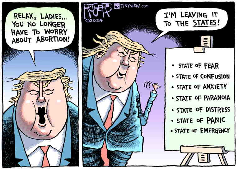 Political/Editorial Cartoon by Rob Rogers on Trump Courts Women Voters