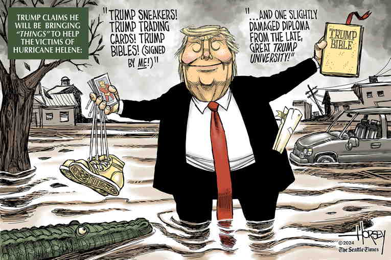 Political/Editorial Cartoon by David Horsey on Hurricane Helene Ravages Southeast