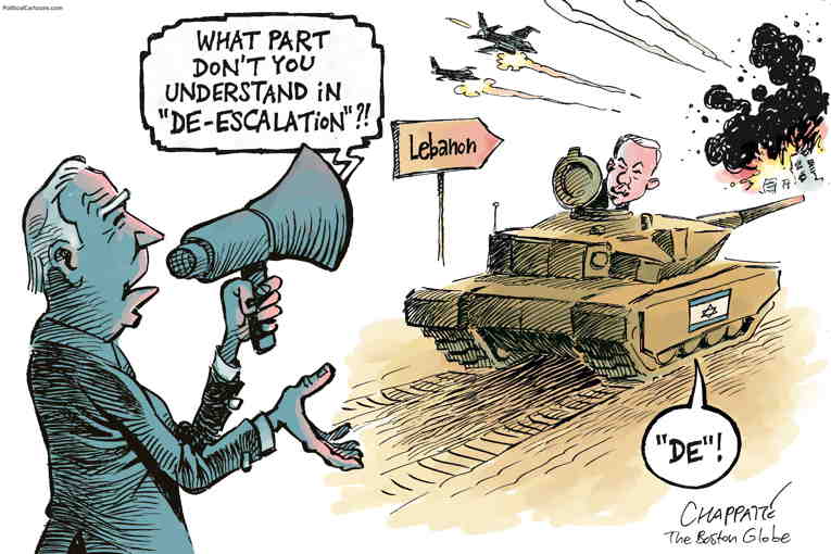 Political/Editorial Cartoon by Patrick Chappatte, International Herald Tribune on Israel Bombards Lebanon