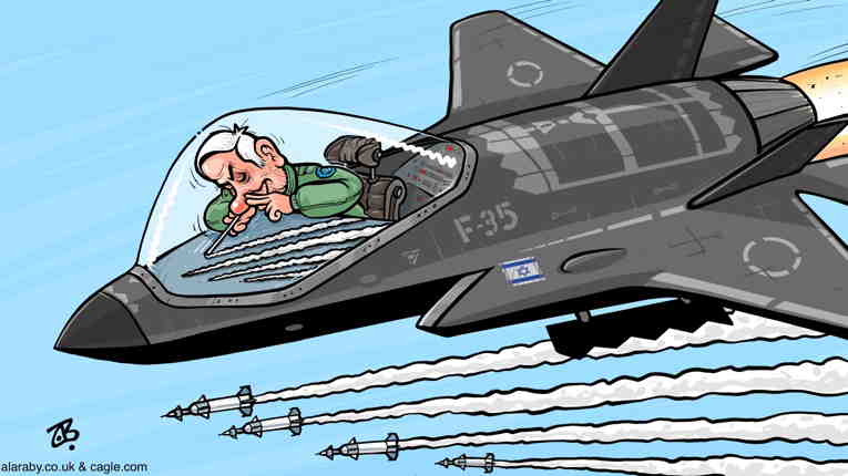 Political/Editorial Cartoon by Emad Hajjaj, Al Ghad, Amman, Jordan on Israel Bombards Lebanon