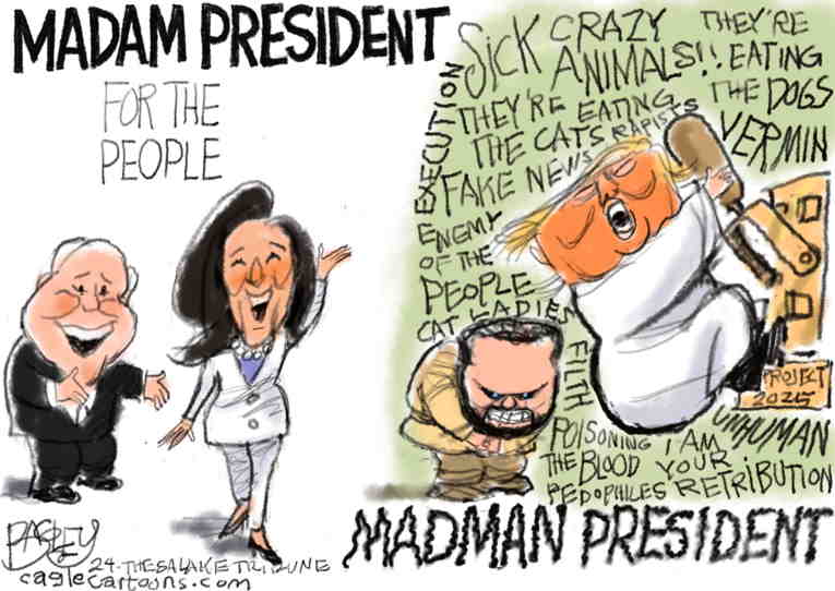 Political/Editorial Cartoon by Pat Bagley, Salt Lake Tribune on Madman Dehumanizes Immigrants