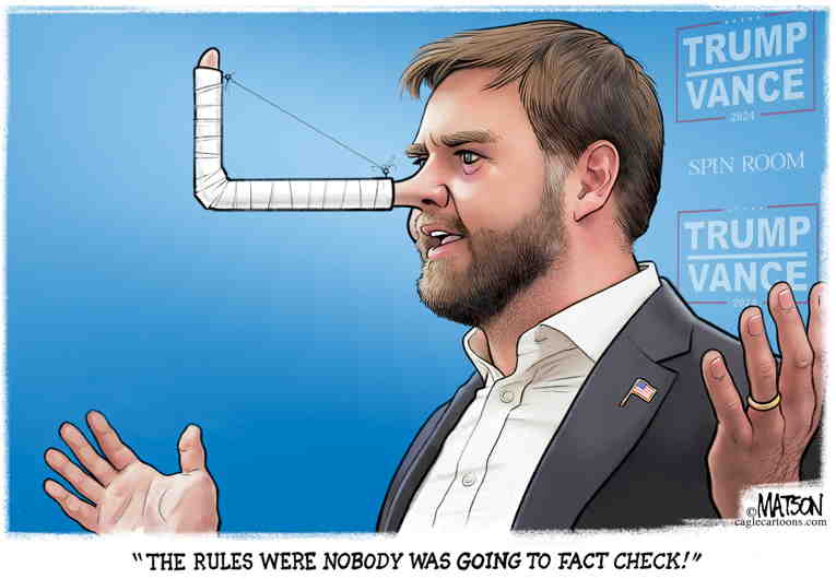 Political/Editorial Cartoon by RJ Matson, Cagle Cartoons on Vance Lies Slickly