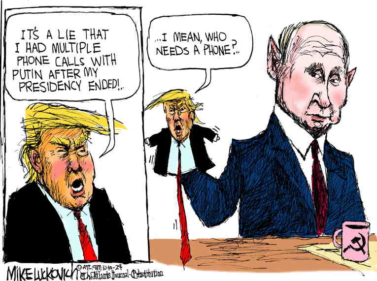 Political/Editorial Cartoon by Mike Luckovich, Atlanta Journal-Constitution on Trump Kisses Putin’s Ass