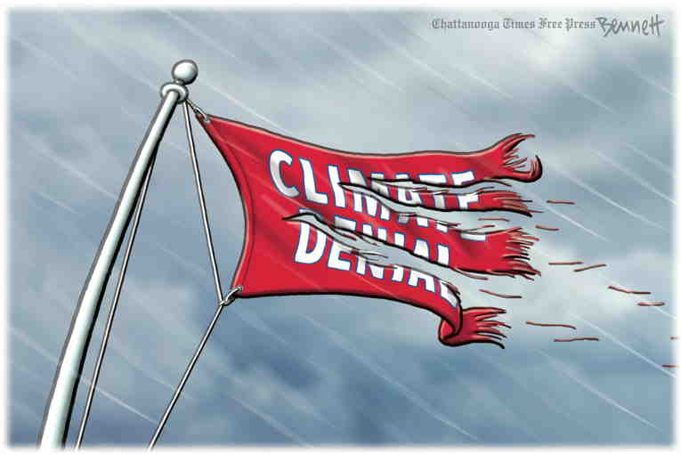 Political/Editorial Cartoon by Clay Bennett, Chattanooga Times Free Press on Record Storms Batter the South