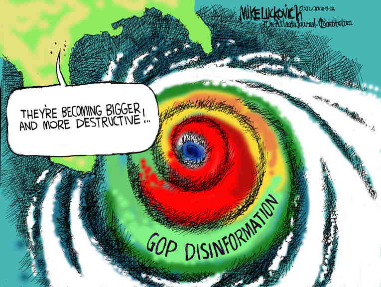 Political/Editorial Cartoon by Mike Luckovich, Atlanta Journal-Constitution on Record Storms Batter the South