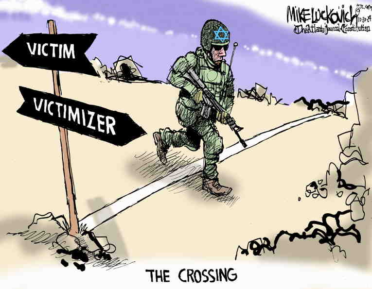 Political/Editorial Cartoon by Mike Luckovich, Atlanta Journal-Constitution on Gaza Death Toll Tops 42,000