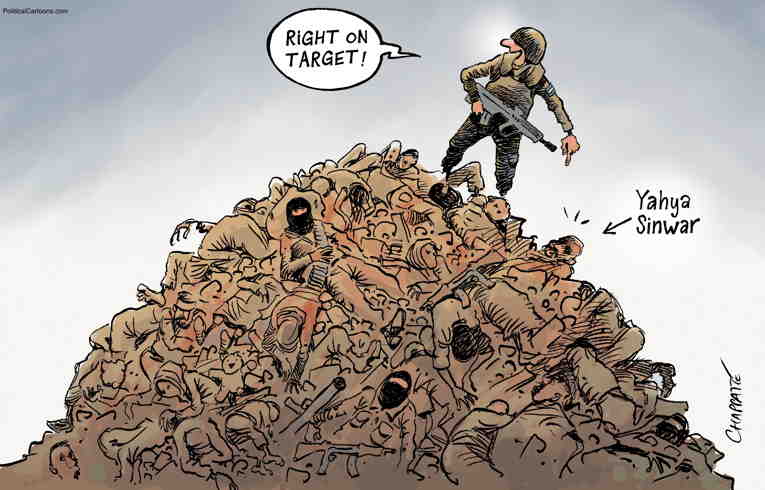 Political/Editorial Cartoon by Patrick Chappatte, International Herald Tribune on Gaza Death Toll Tops 42,000