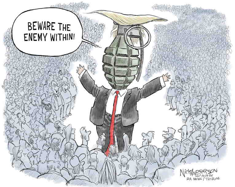 Political/Editorial Cartoon by Nick Anderson, Houston Chronicle on Trump Lauds Fascism