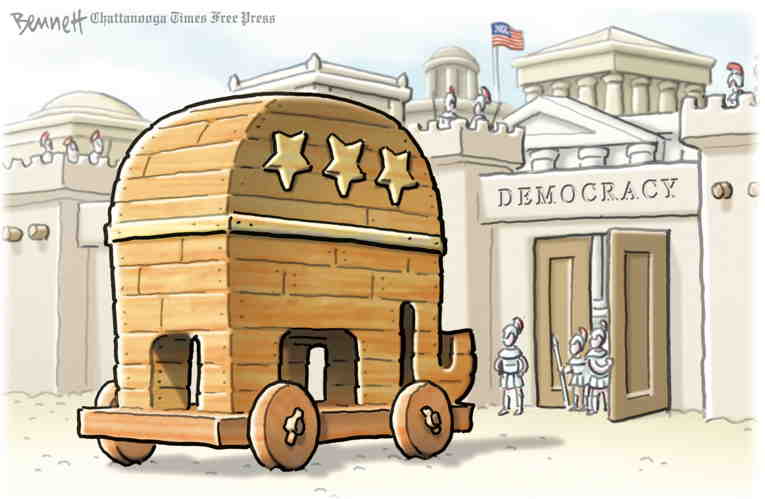 Political/Editorial Cartoon by Clay Bennett, Chattanooga Times Free Press on Trump Lauds Fascism