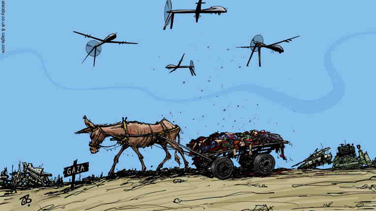 Political/Editorial Cartoon by Emad Hajjaj, Al Ghad, Amman, Jordan on Northern Gaza Destroyed