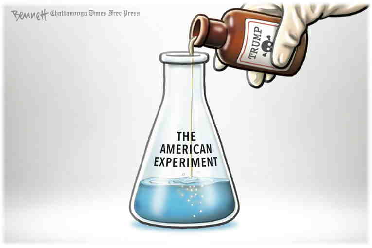 Political/Editorial Cartoon by Clay Bennett, Chattanooga Times Free Press on World Braces for Trump 2.0