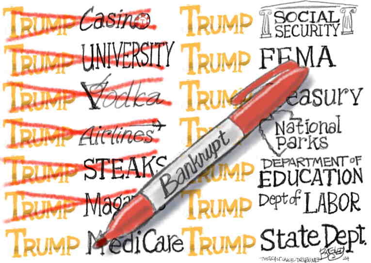 Political/Editorial Cartoon by Pat Bagley, Salt Lake Tribune on World Braces for Trump 2.0