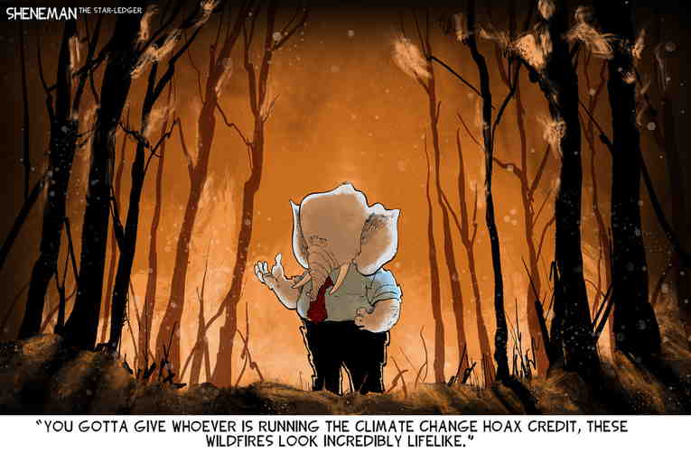 Political/Editorial Cartoon by Drew Sheneman, Newark Star Ledger on Leaders Meet to Discuss Climate