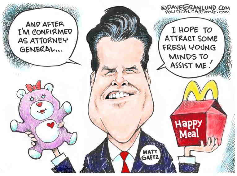 Political/Editorial Cartoon by Dave Granlund on Gaetz Chosen for Attorney General