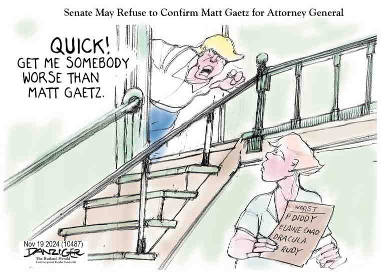 Political/Editorial Cartoon by Jeff Danziger on Gaetz Chosen for Attorney General