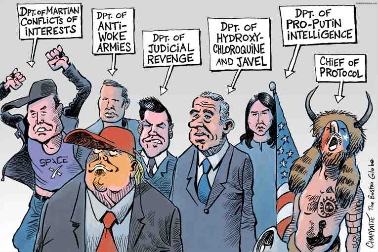 Political/Editorial Cartoon by Patrick Chappatte, International Herald Tribune on Trump Delivers on Promises