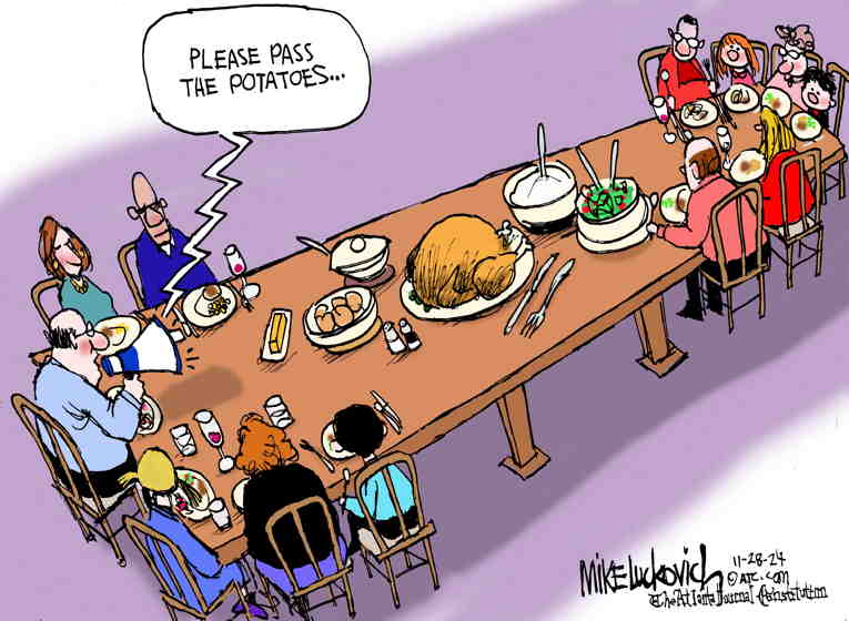 Political/Editorial Cartoon by Mike Luckovich, Atlanta Journal-Constitution on America Celebrates Thanksgiving