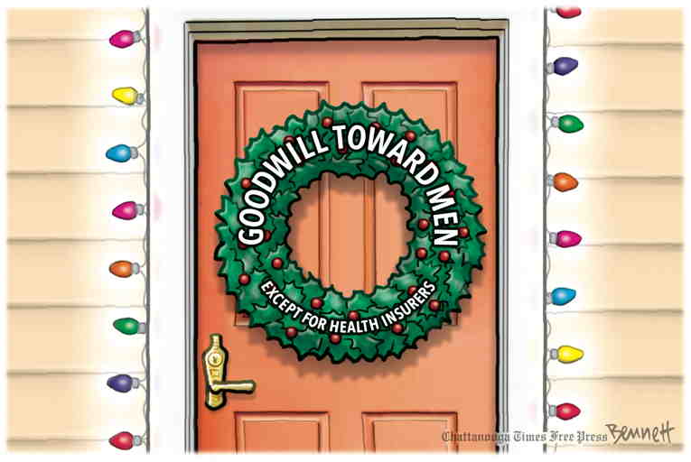 Political/Editorial Cartoon by Clay Bennett, Chattanooga Times Free Press on Insurance Companies in Crosshairs