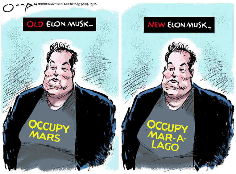 Political/Editorial Cartoon by Jack Ohman, The Oregonian on Musk Enjoying Political Power