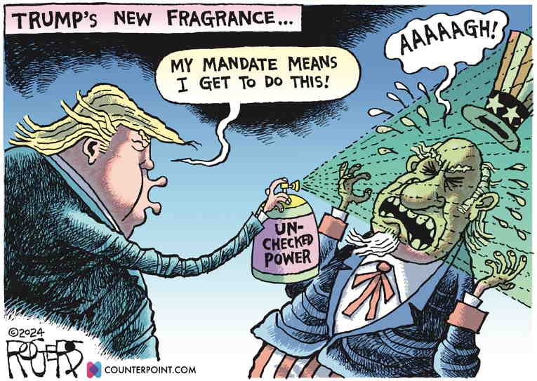 Political/Editorial Cartoon by Rob Rogers on Trump Lauds Project 2025