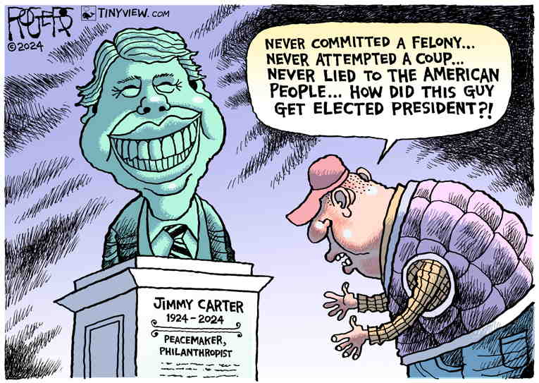 Political/Editorial Cartoon by Rob Rogers on Jimmy Carter Dies