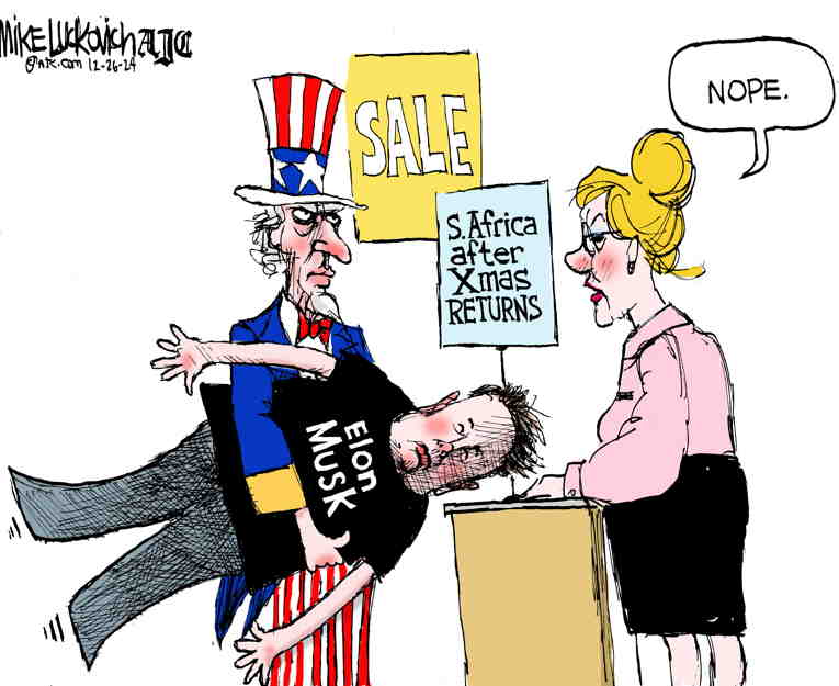 Political/Editorial Cartoon by Mike Luckovich, Atlanta Journal-Constitution on Musk Attacks