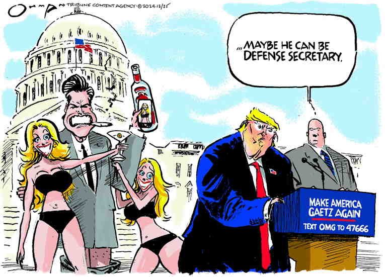 Political/Editorial Cartoon by Jack Ohman, The Oregonian on Trump Lauds Expansion