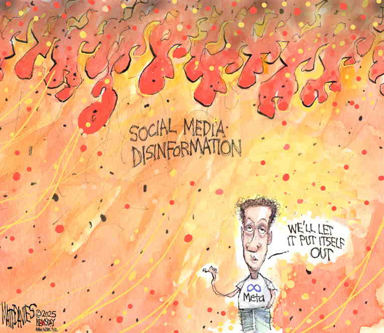 Political/Editorial Cartoon by Matt Davies, Journal News on Zuckerberg Submits