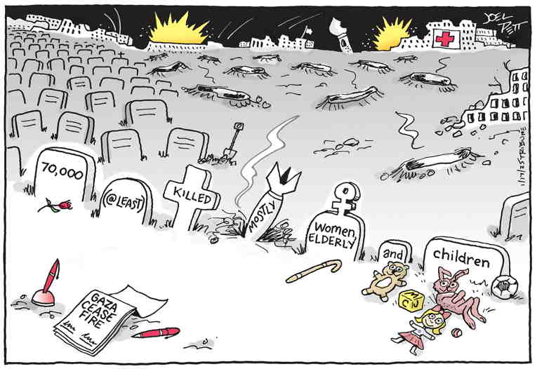 Political/Editorial Cartoon by Joel Pett, Lexington Herald-Leader, CWS/CartoonArts Intl. on Genocide Paused