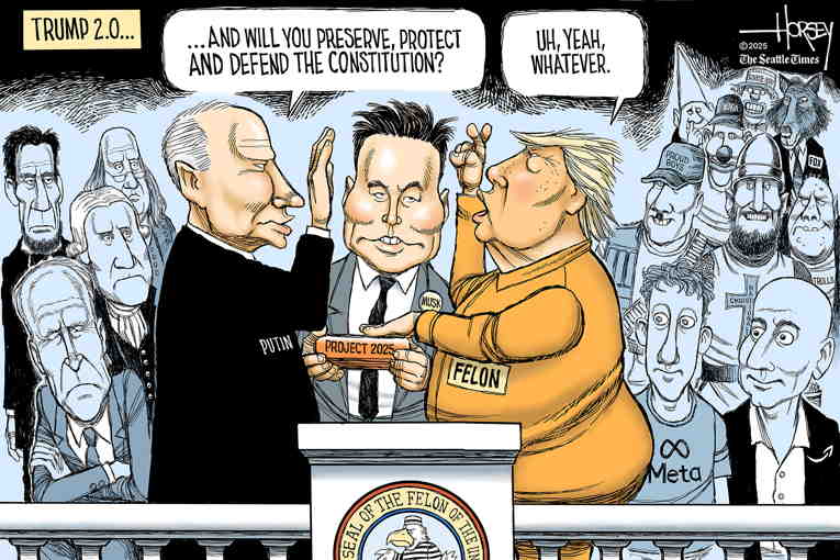 Political/Editorial Cartoon by David Horsey on Madman Sworn in as President