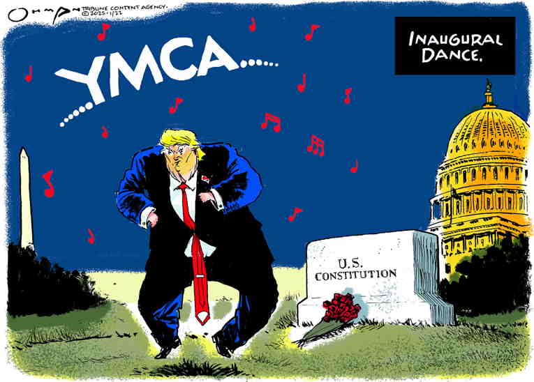 Political/Editorial Cartoon by Jack Ohman, The Oregonian on Madman Sworn in as President