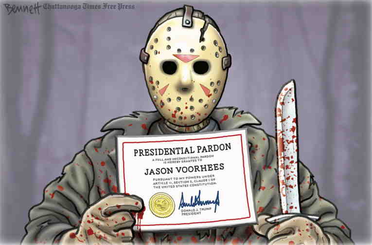 Political/Editorial Cartoon by Clay Bennett, Chattanooga Times Free Press on Violent Criminals Pardoned