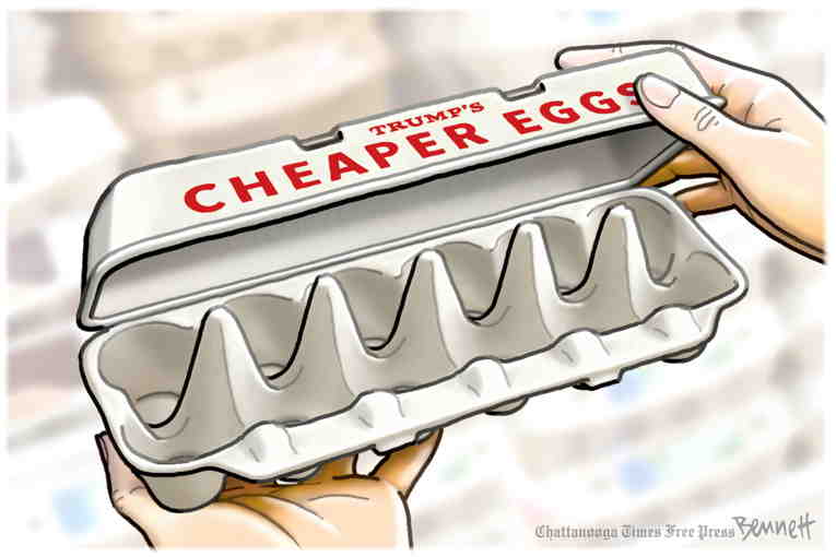 Political/Editorial Cartoon by Clay Bennett, Chattanooga Times Free Press on Egg Prices Skyrocket