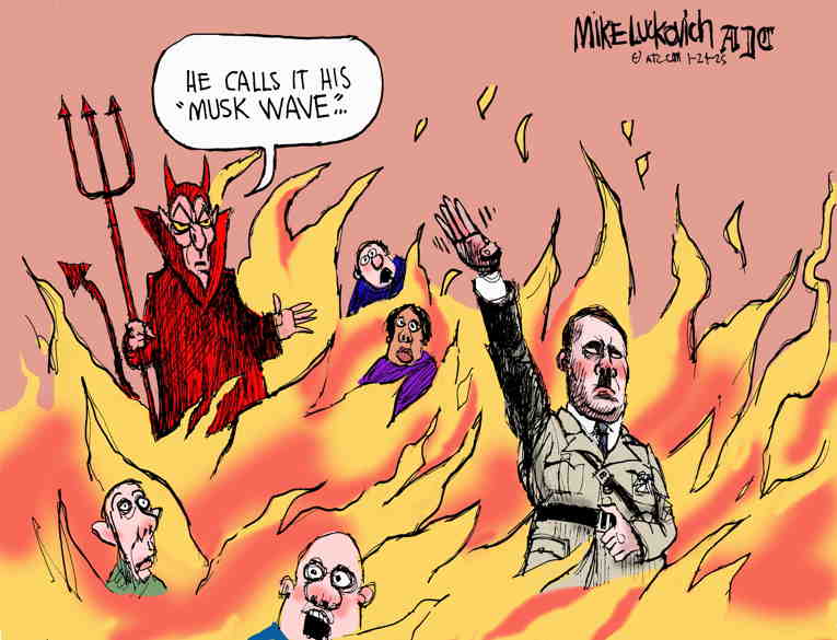 Political/Editorial Cartoon by Mike Luckovich, Atlanta Journal-Constitution on Musk “Wave” Celebrated