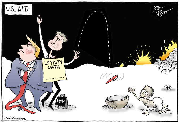 Political/Editorial Cartoon by Joel Pett, Lexington Herald-Leader, CWS/CartoonArts Intl. on Musk Declares War