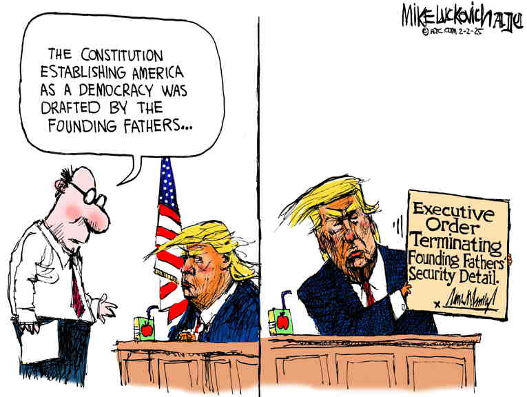 Political/Editorial Cartoon by Mike Luckovich, Atlanta Journal-Constitution on Trump Declares War