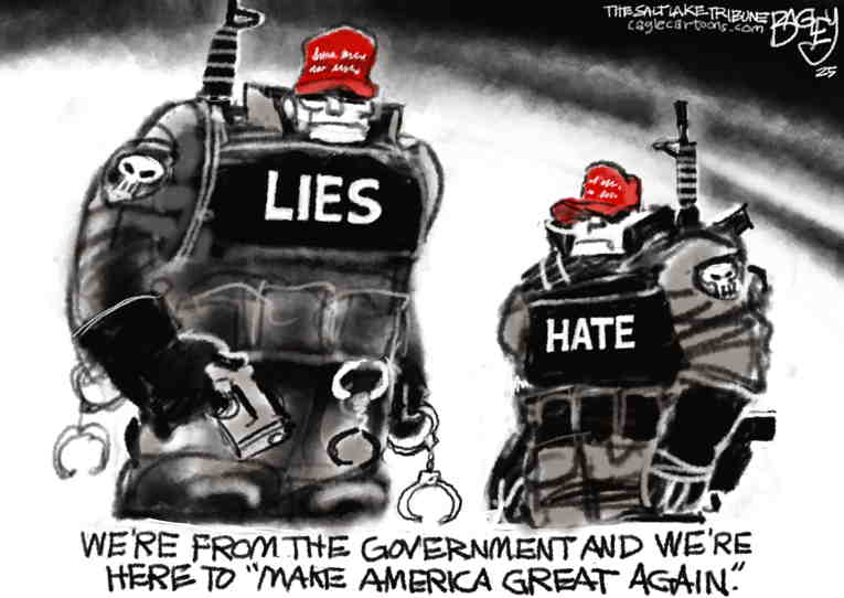 Political/Editorial Cartoon by Pat Bagley, Salt Lake Tribune on Trump Delivering on Promises