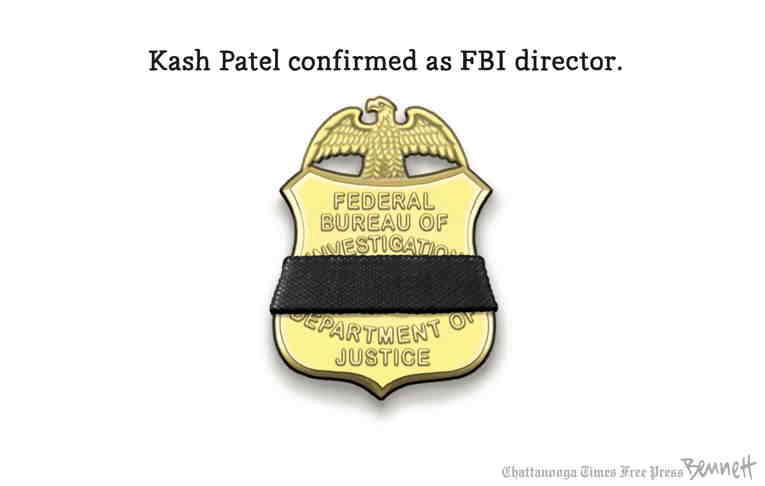 Political/Editorial Cartoon by Clay Bennett, Chattanooga Times Free Press on DOJ Purge Nearly Complete